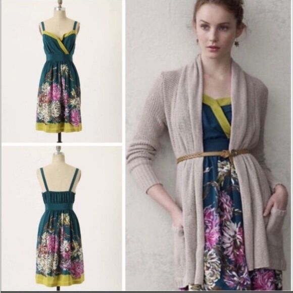 Anthropologie Maeve Silk Hand-painted Floral Dress - Picture 1 of 13